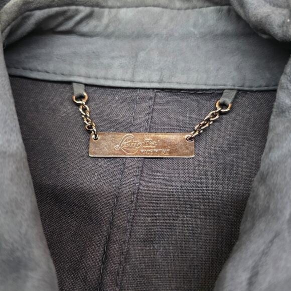 VTG La Matta Men's Jacket Perforated Suede Linen Size 56 Button Up Blue Italy - Picture 12 of 16